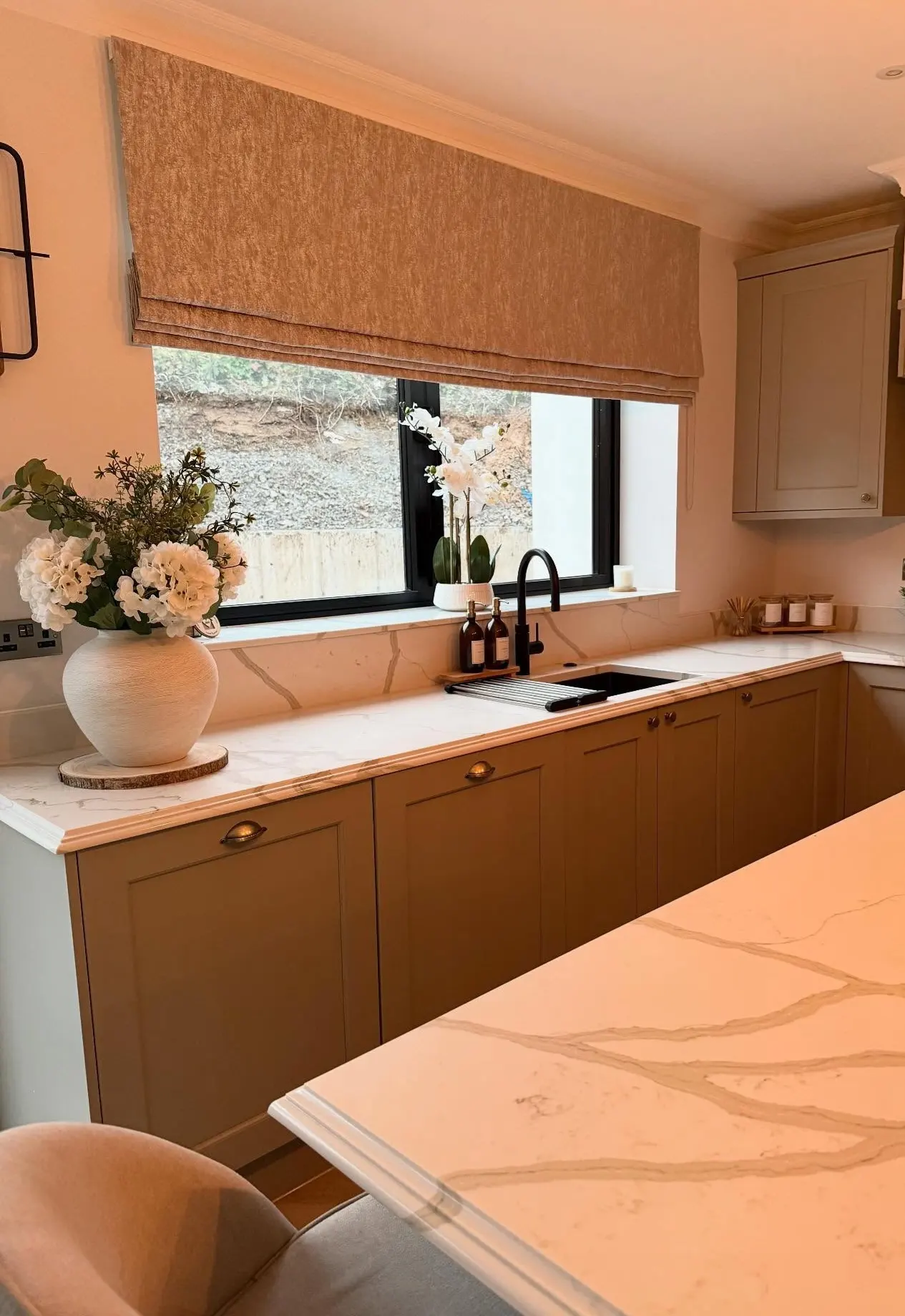Fabric Roman blind with soft folds – Northfield Blinds